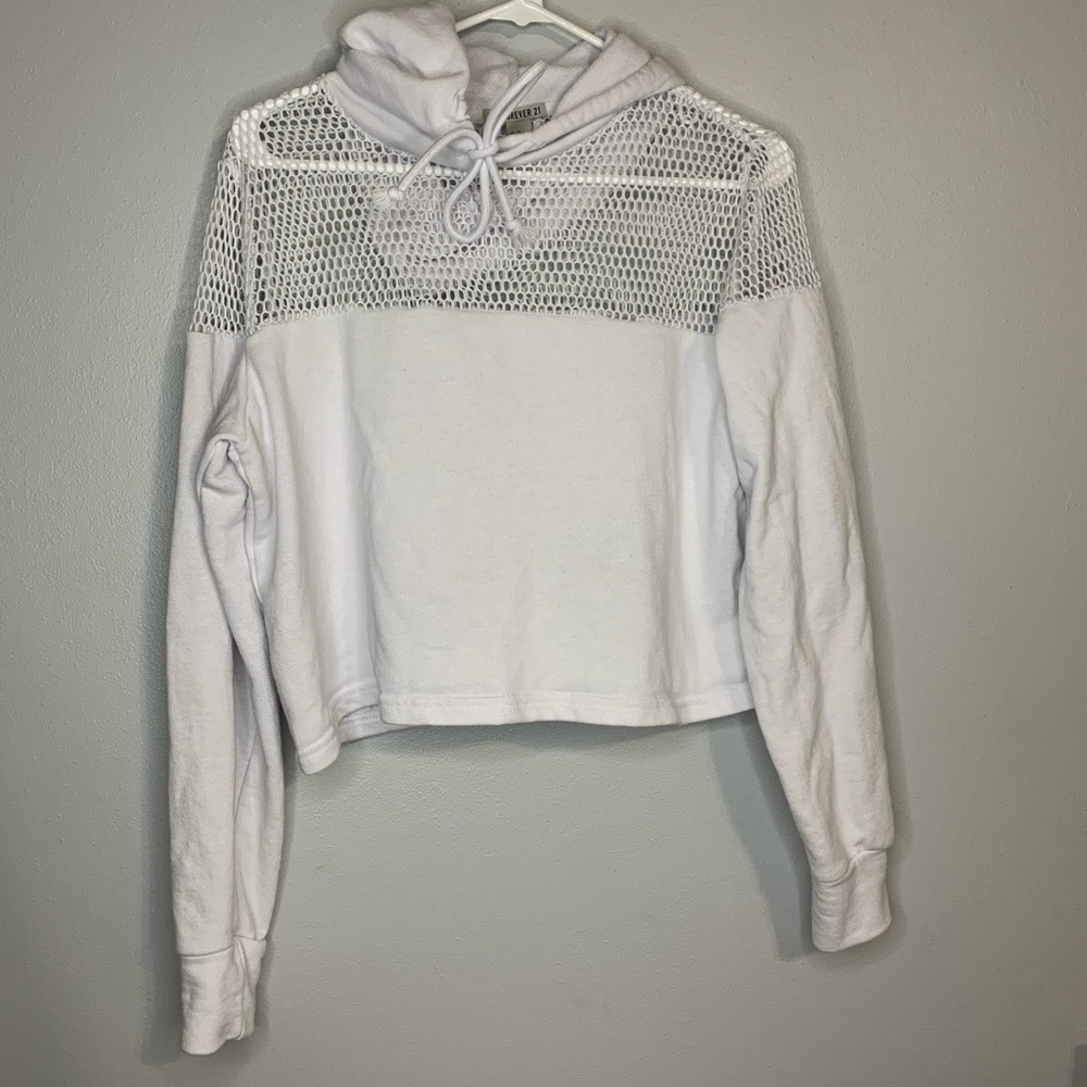 Forever 21 White Mesh Workout Pull Over Hoodie